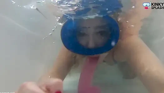 Suction Cup Dildo BJ in Latex Swimsuit & Dive Mask