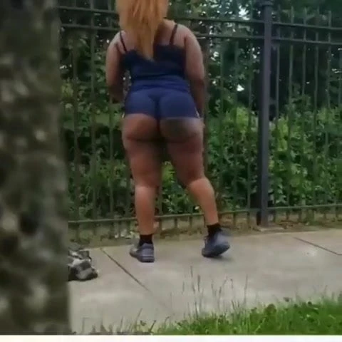 Fat booty stretching in the park