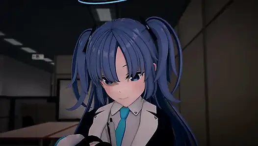 Hayase Yuuka делает минет синего архива, хентай MMD 3D, синий цвет волос, монтаж Smixix