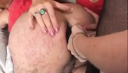 Crossdressed man gets punished by two hotties