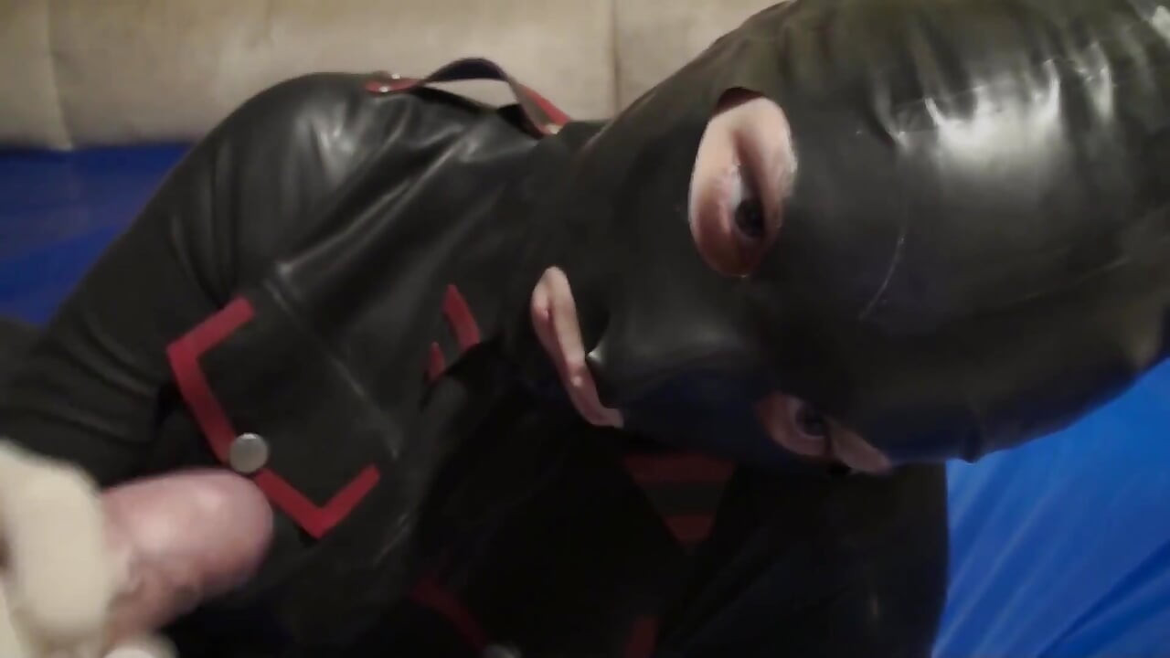 Latex Danielle in latex mask massage his toy
