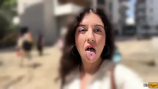 Girl Asks to Cum on Her Face for Cumwalk on the Streets - Blowjob