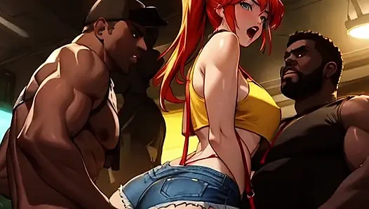 Kızıl saçlı inek Misty mosh çukurunda büyük zenci içine alıyor