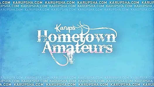 Tiny brunette teen plays with her tight pussy