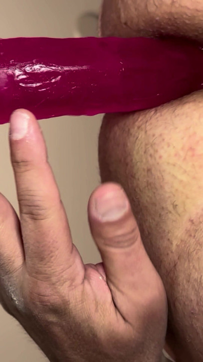 Big ass guy takes a dildo, chubby bisexual anal play
