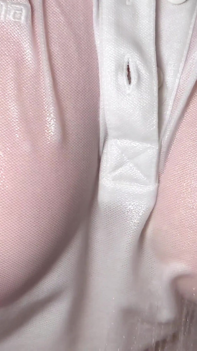 Serious Business Woman in White Polo Shirt and Office Outfit Having Shower Fun