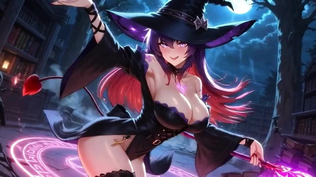Sexy Witch's Power Ritual: Sparks on Clit, Aerial Ride and Magical Internal Cumshot!