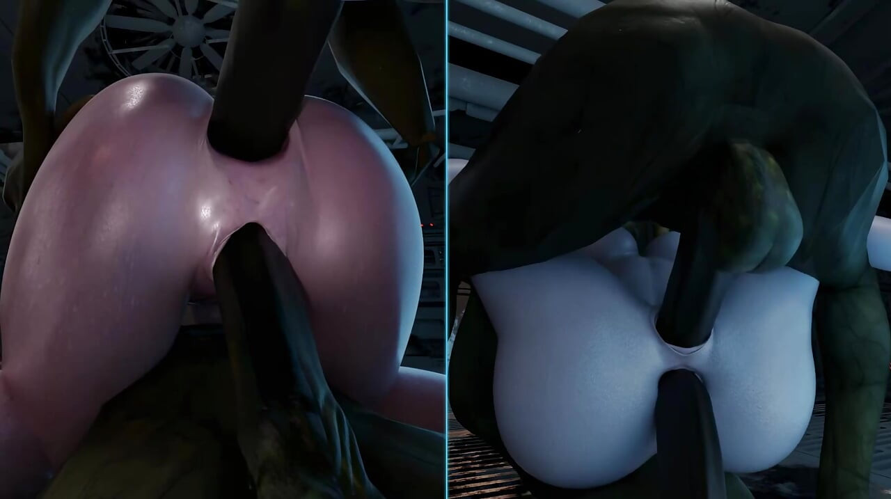 Lara ve Tifa aynı anda amından ve götünden sikilirken ogre yarağını emiyor. Canavar eğlencesi 3D hentai oyunu