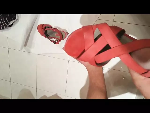 Aunt's heels in the bathroom filled with during family celebration