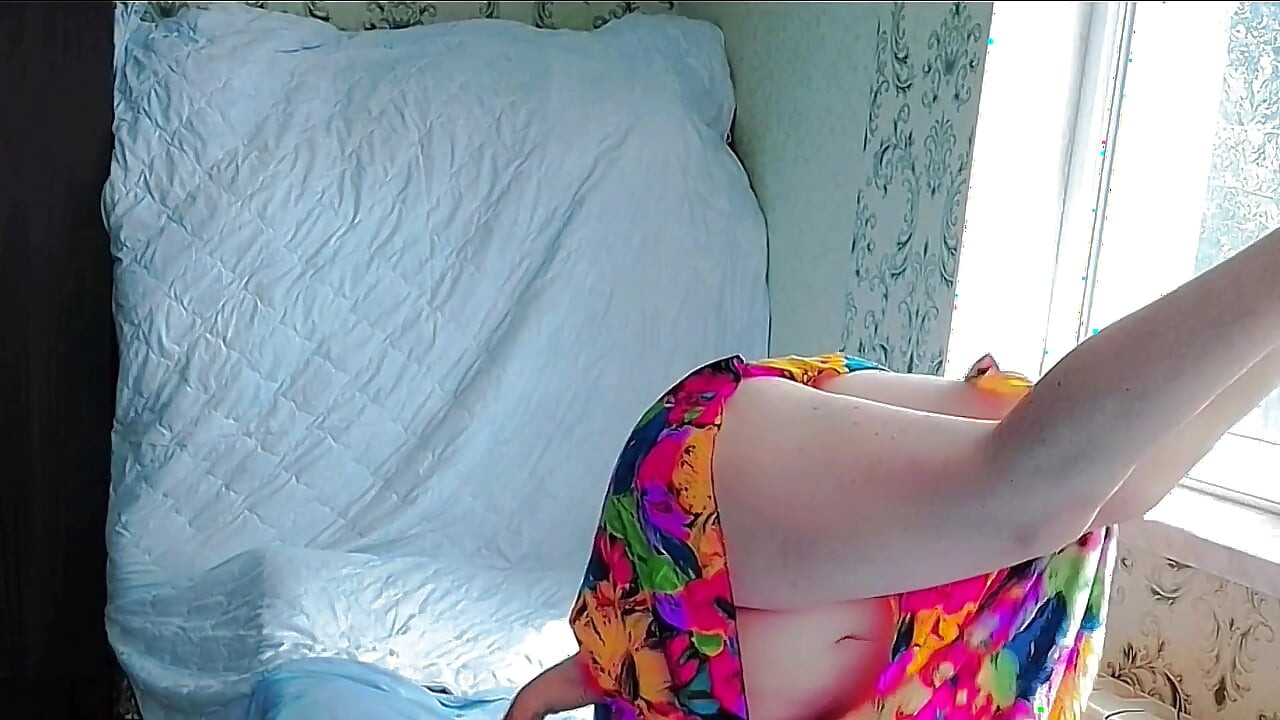 Adorable sissy stretching arms after sweet afternoon nap
