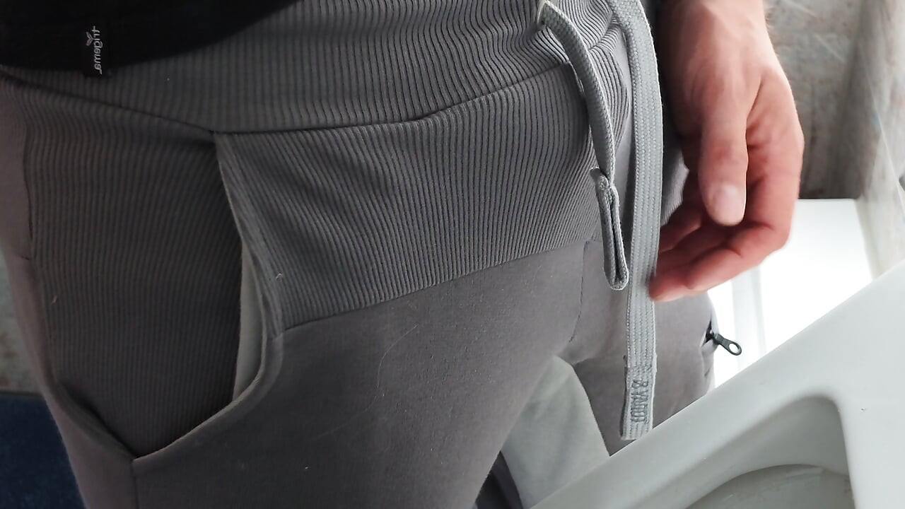 huge piss with xl cock with foreskin, uncut in urinal bathroom