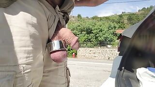 flashing dick at the side of the road.