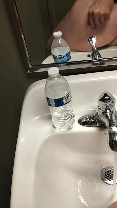 Public bathroom gave myself enema with the hose from the back of the toilet and squirted in the sink