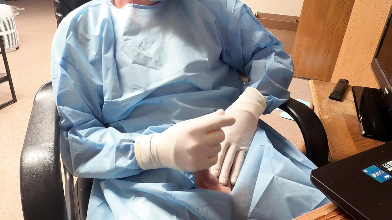 Piss Test with Surgical Gloves and Huge Cumshot