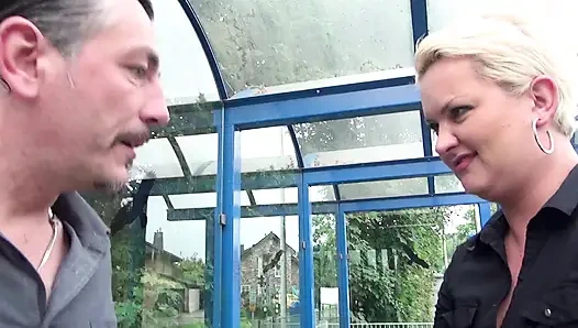 Sexy chubby blonde picked up and anally fucked outdoor