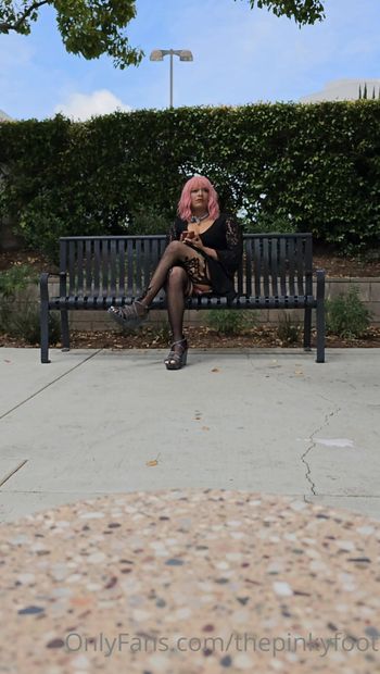 Sissy cums inconspicuously in public