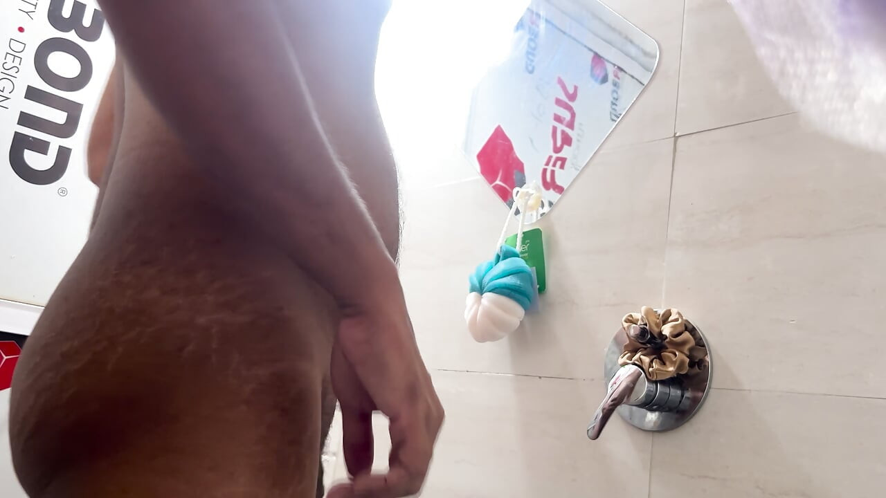 Indian man trim private part hair & masturbating during shower