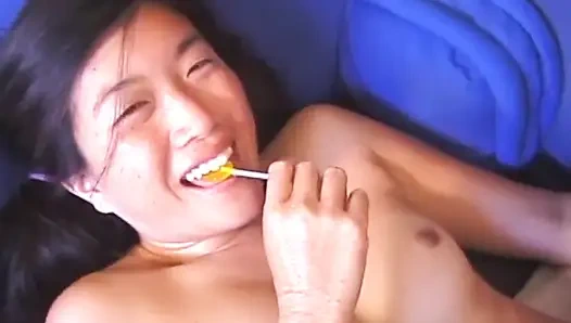 Asian petit on the cock in a college uniform