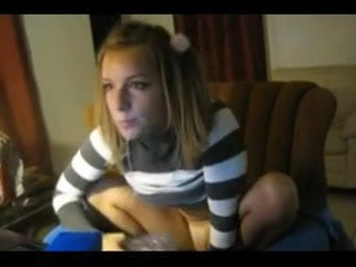 blonde playing with a dildo