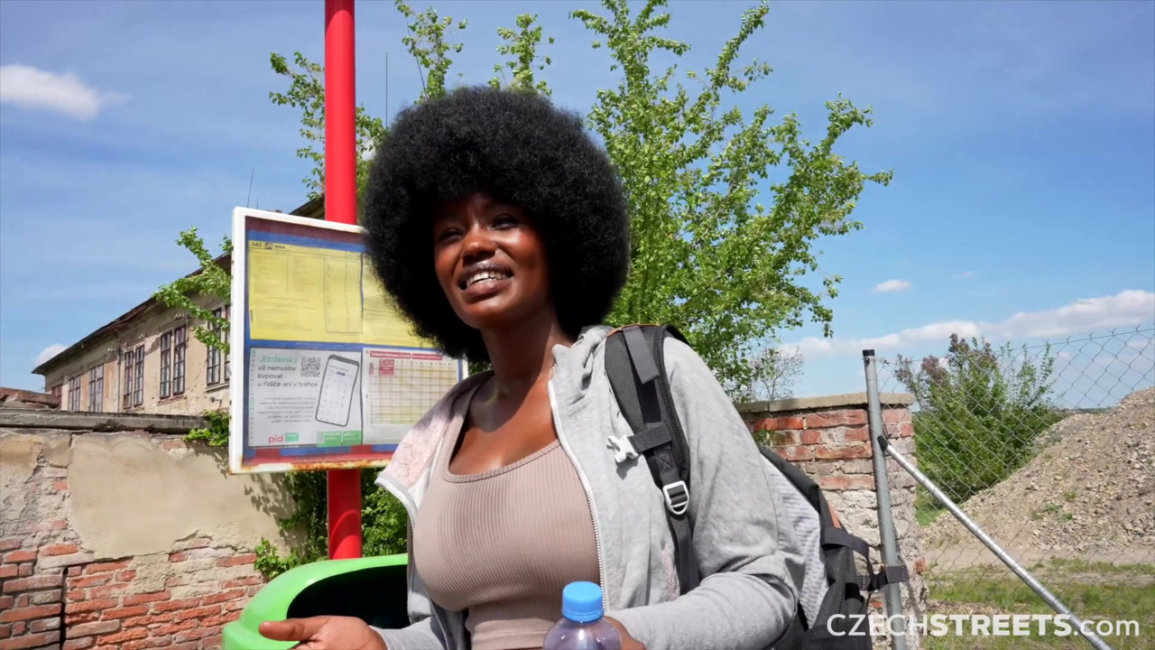 チェコの通り152:かわいい巨乳の黒人の女の子と急いで