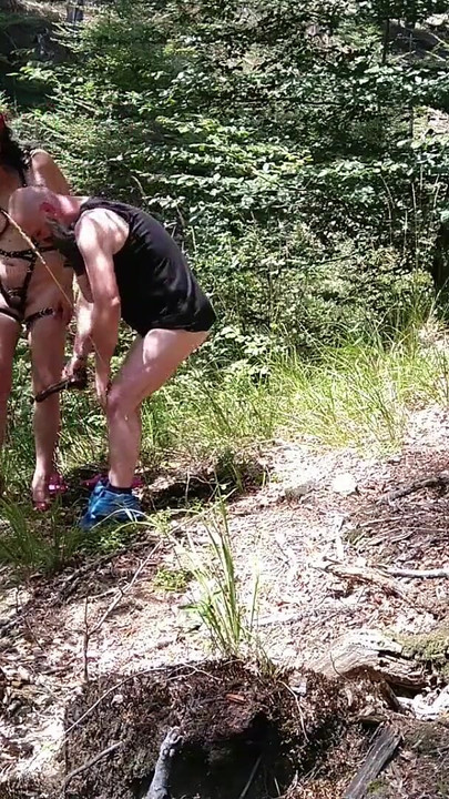 Powerful moment from "Milf woman with big tits jerking fat dick in the woods"