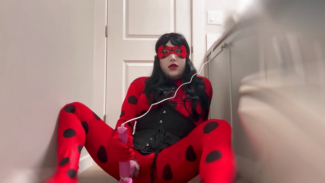 Sissy heroine caught and made to cum in chastity
