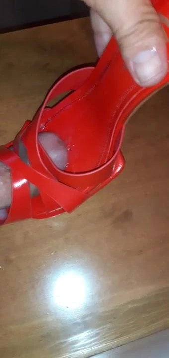 CUM IN MY COLLEAGUE'S RED ZARA SANDALS