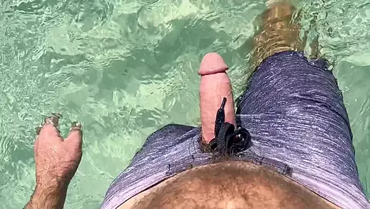 Perfect Beach, Hairy Cock and Lots of Precum