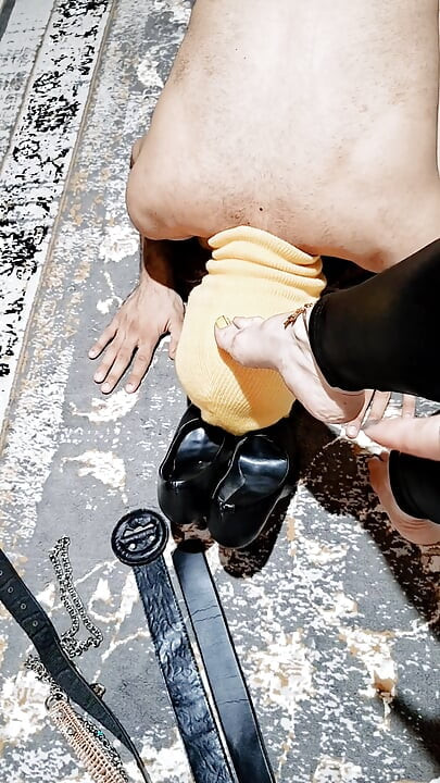 Cruel Femdom Shoe Worship & Footjob  Slave Trained & Forced to Cum on Mistress Feet Extreme Humiliation