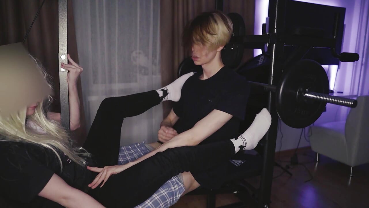 Cute 18yo schoolgirl in socks, handjob, footjob, cum