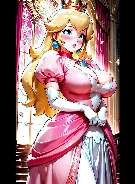 (yapay zeka oluşturuldu) Peach, Rosalina, Boo, Bowsette, Pauline ve Daisy'nin derlemesi