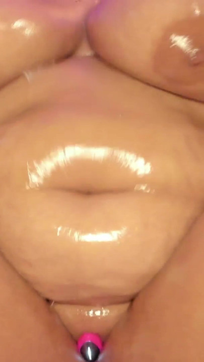 Drooling my oiled tits while I fuck my throat with a huge dildo