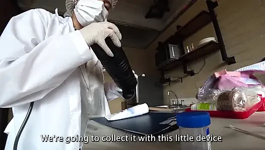 LATINA NURSE milks my CUM sample with Machine and his deepthroat