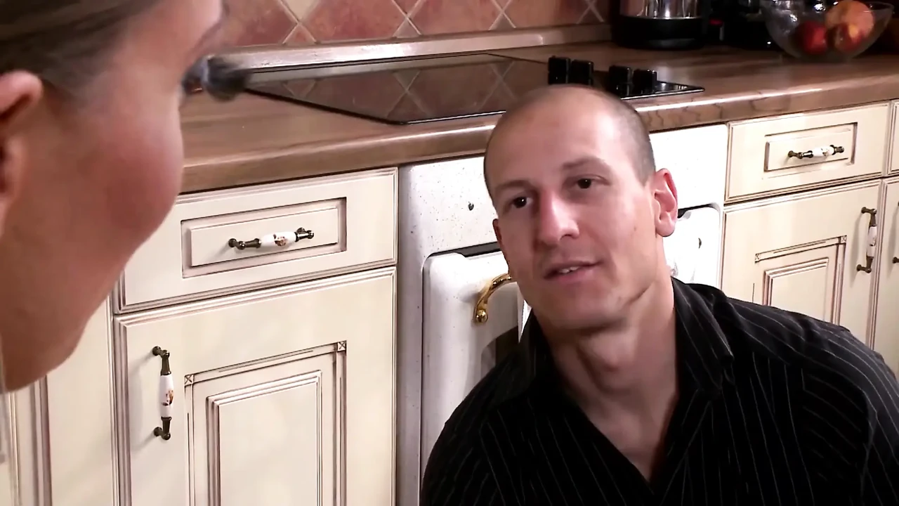 Dominant Mistress Commands Bald Slave Foot Worship