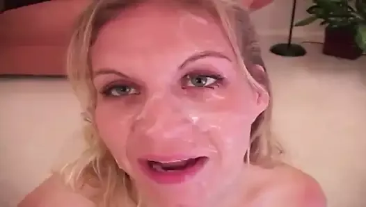 Blond wife facial video