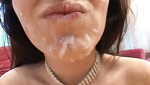 Sexy girl sucks a monster cock then rides it on the sofa to a cumshot