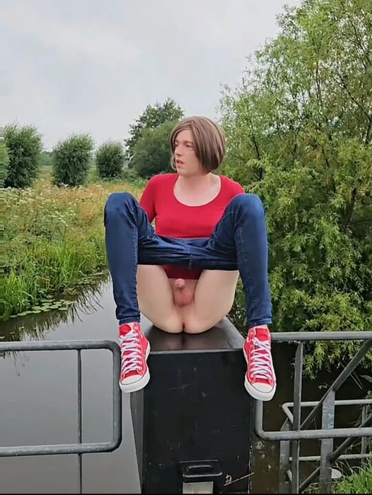 Annemieke Risky Flashing in Public in Red Chuckd