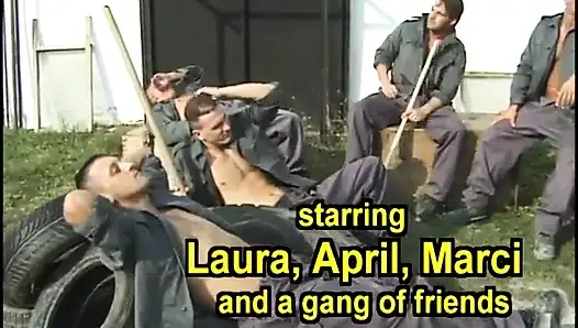 Hot blonde gets fucked by multiple guys