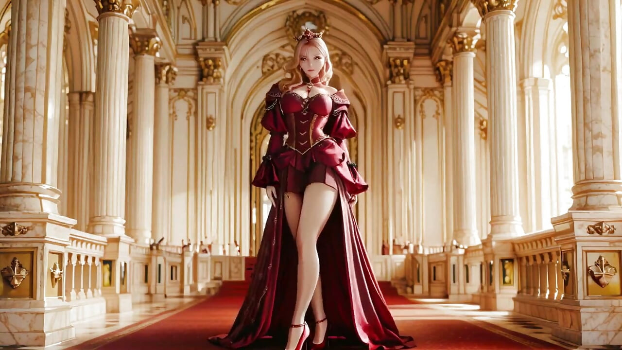 Crimson Throne the Pink Queen's Coronation! Deep Red Silk, Golden Goblet, and a Lazy Gaze From the Throne. Pure Fantasy