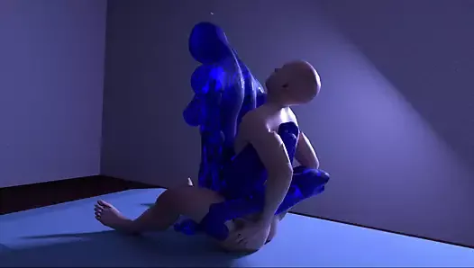 Девушка трахается в голубой слизи