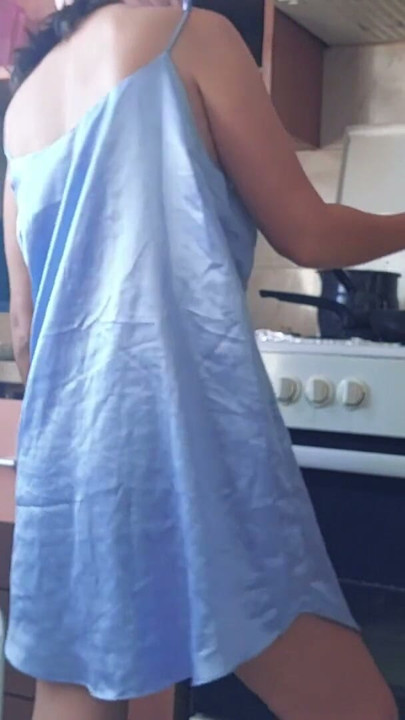Sexy brunette naked in the kitchen. Latina hairy pussy, big ass, big tits, big nipples. | Clip 2