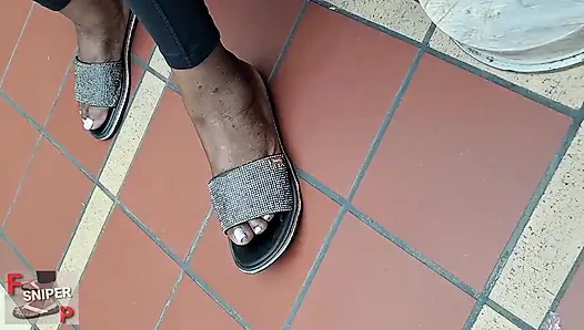 Working Lady Ebony with BBW Feet with Pink Toes