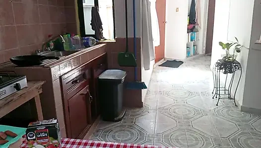 Mom in Bralett in the Kitchen