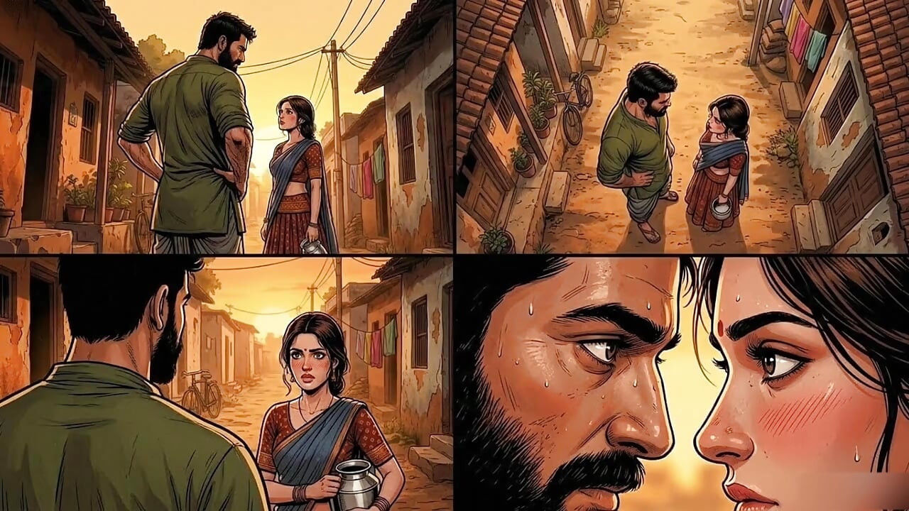 Raju and Seema started making a hut in the jungle and started having sex.