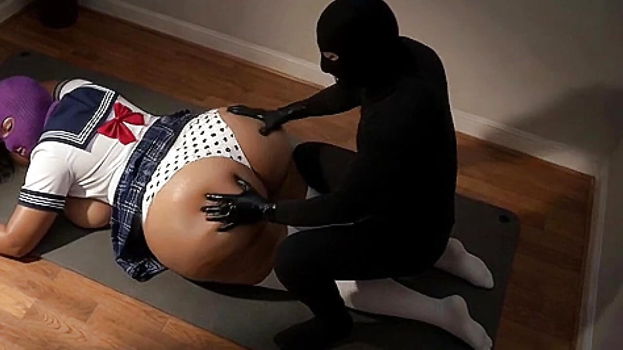 "Japanese Schoolgirl BBW Teases Huge Ass in Uniform - Masked Asian Style"