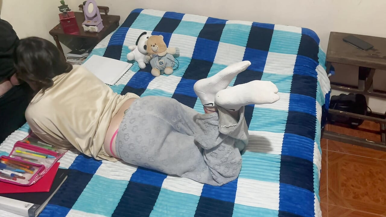 My roommate wants to do her homework, but she never says no to my penis.