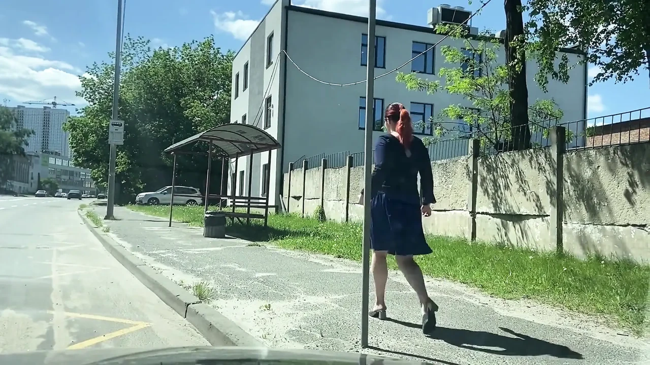 Masturbating with Banana and Eating It on Bus Station in Office Look