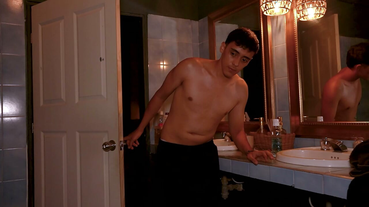 Naughty stepson plays a prank on his stepmother while she's taking a shower