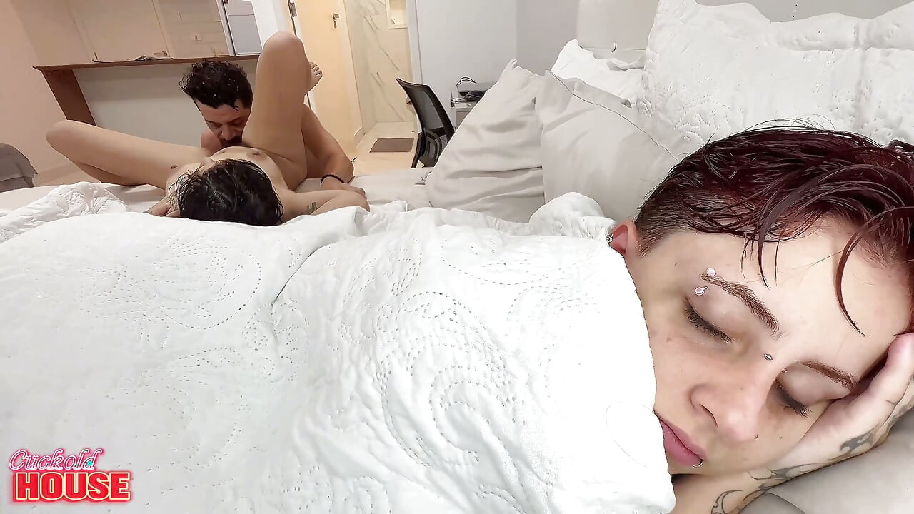 Bisexual Girl Cheating on Her Sleepy Girlfriend with a Very Naughty Guy