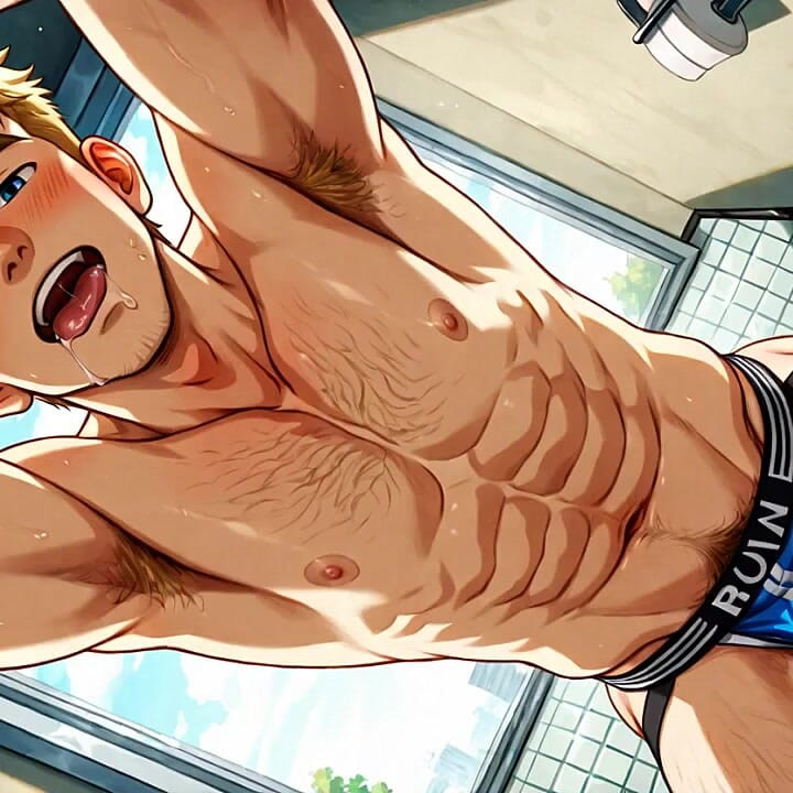 Yaoi - blonder twink-sex in einer toilettenbildersammlung